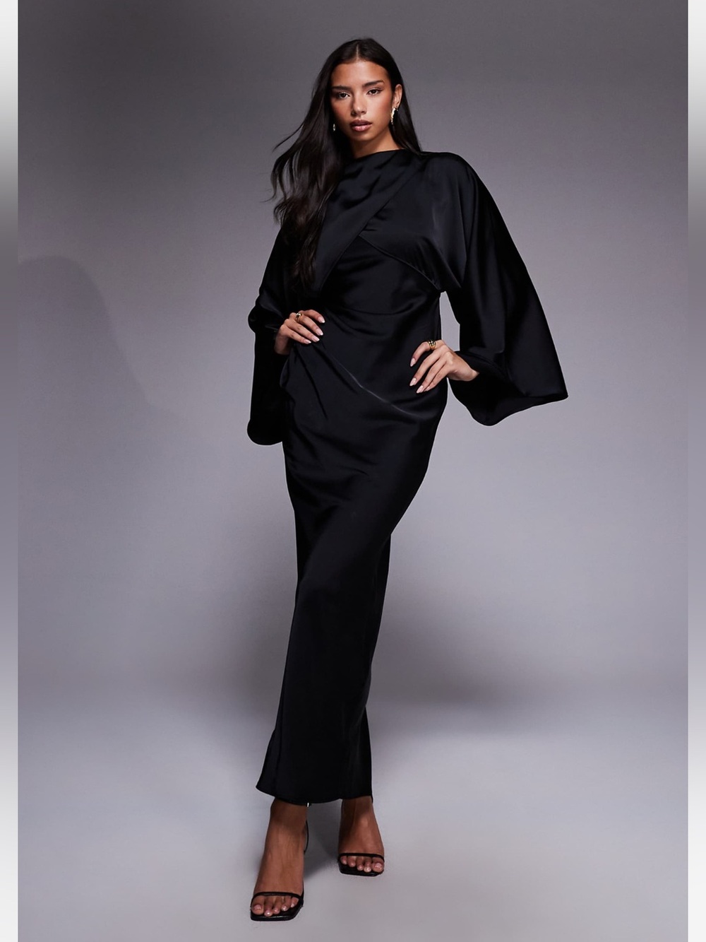 ASOS DESIGN wrap front batwing satin bias cut maxi dress